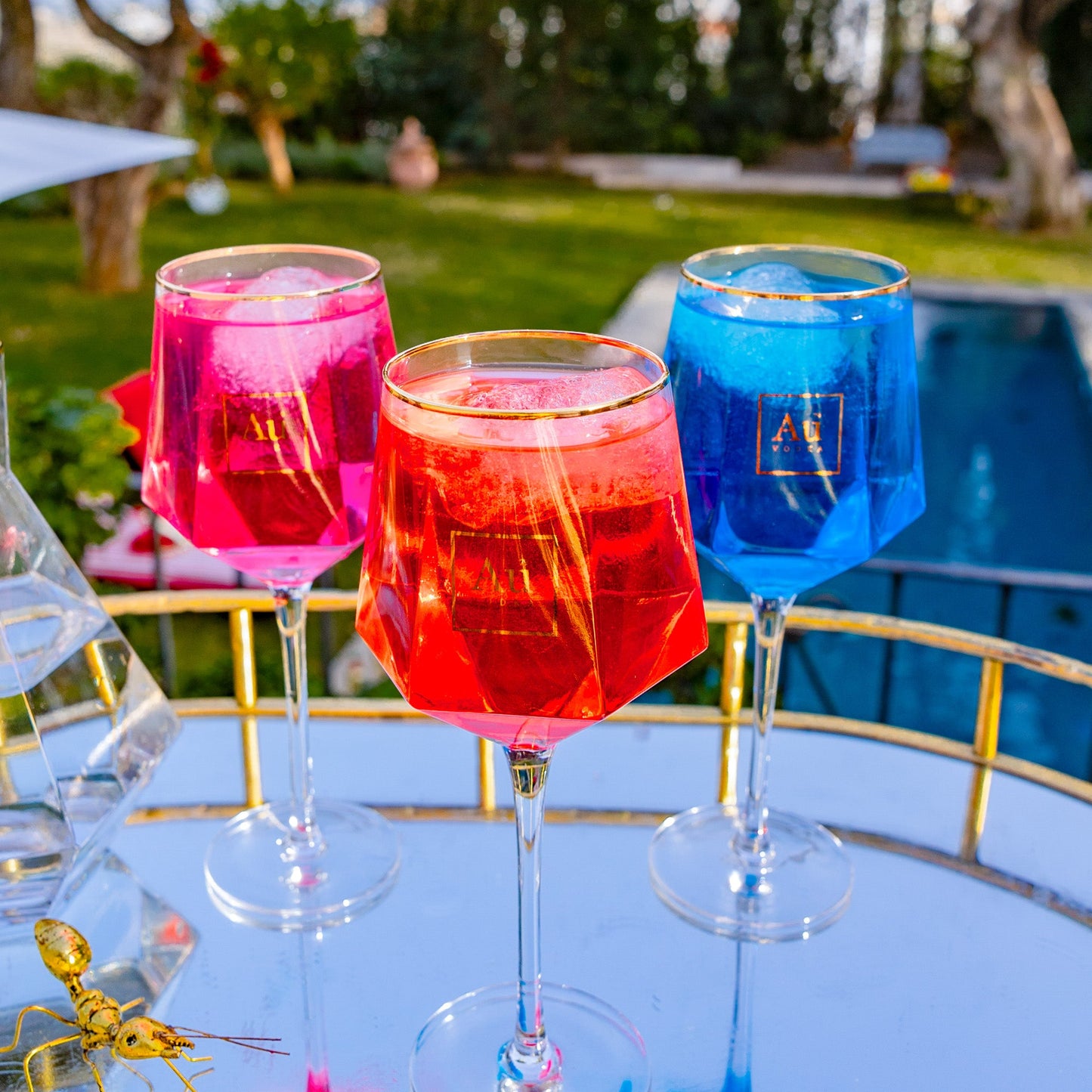 Au Long Stem Diamond Cut Glass